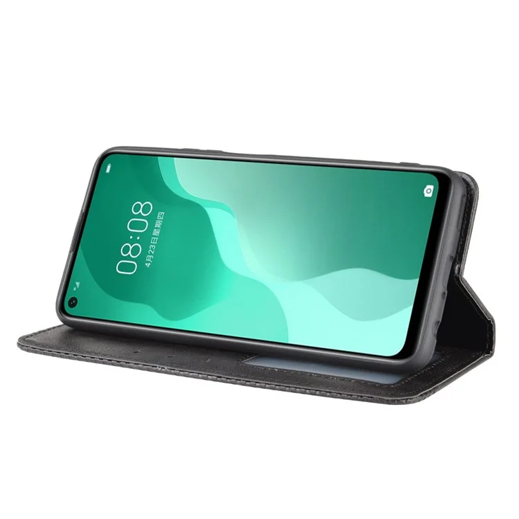 Auto-absorbed Retro Leather Flip Protective Cover for Huawei nova 7 SE/P40 lite 5G - Black-Cellmalls