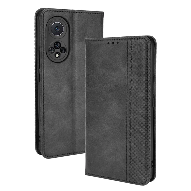 Retro Textured Surface Phone Leather Case Shockproof Wallet Stand Cover for Huawei nova 9 - Black-Cellmalls