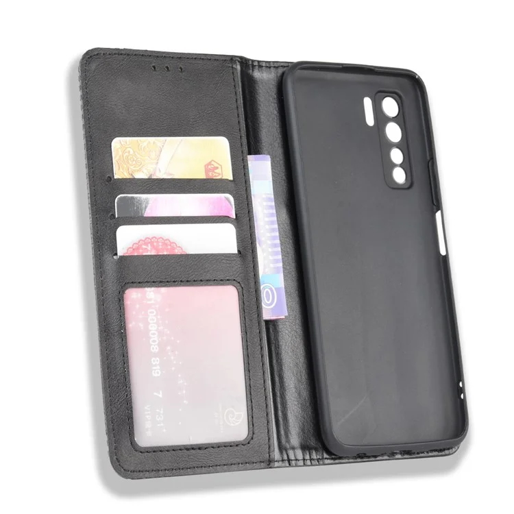 Auto-absorbed Retro Leather Flip Protective Cover for Huawei nova 7 SE/P40 lite 5G - Black-Cellmalls
