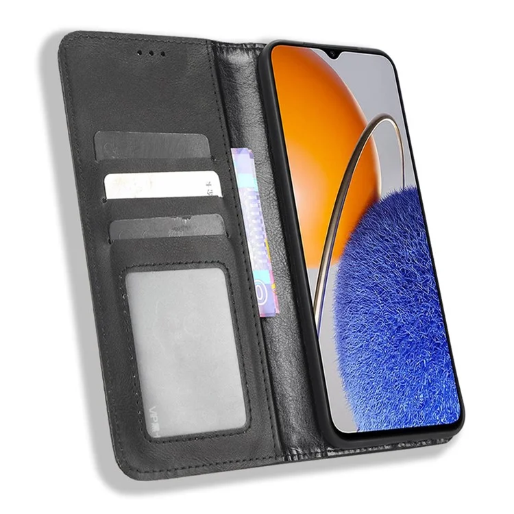 Protective Mobile Phone Case For Huawei nova Y61 4G / Enjoy 50z 4G Wallet Stand Retro Texture Imprinted Pattern PU Leather Magnetic Auto Closing Phone Cover - Black-Cellmalls