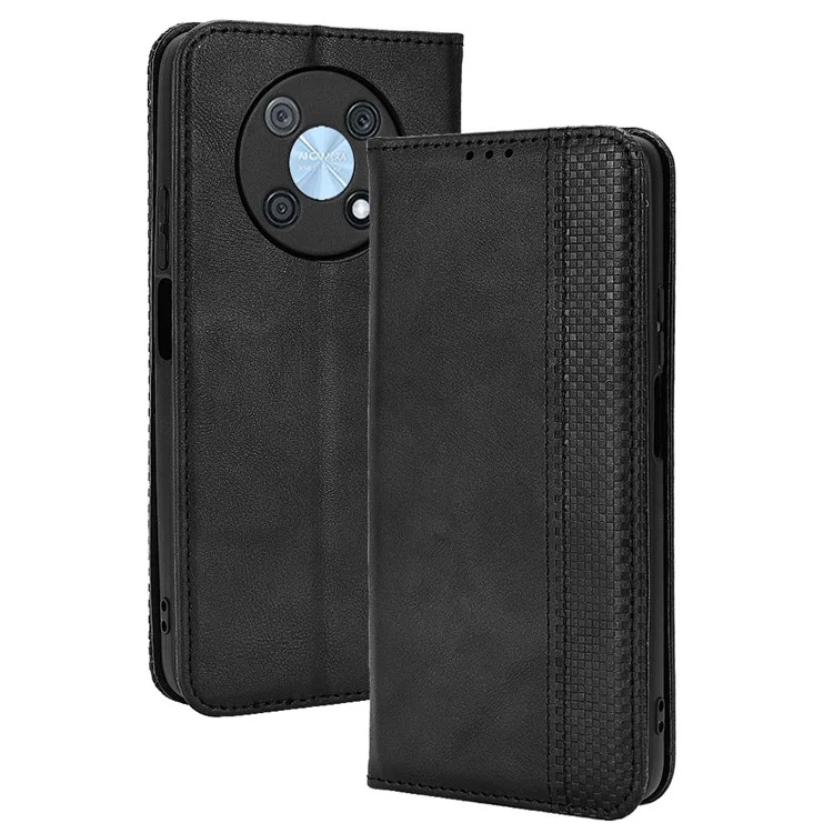 Huawei nova Y90 4G / Enjoy 50 Pro 4G Vintage PU Leather Phone Case Drop-proof Flip Wallet Cover Stand Protective Shell - Black-Cellmalls