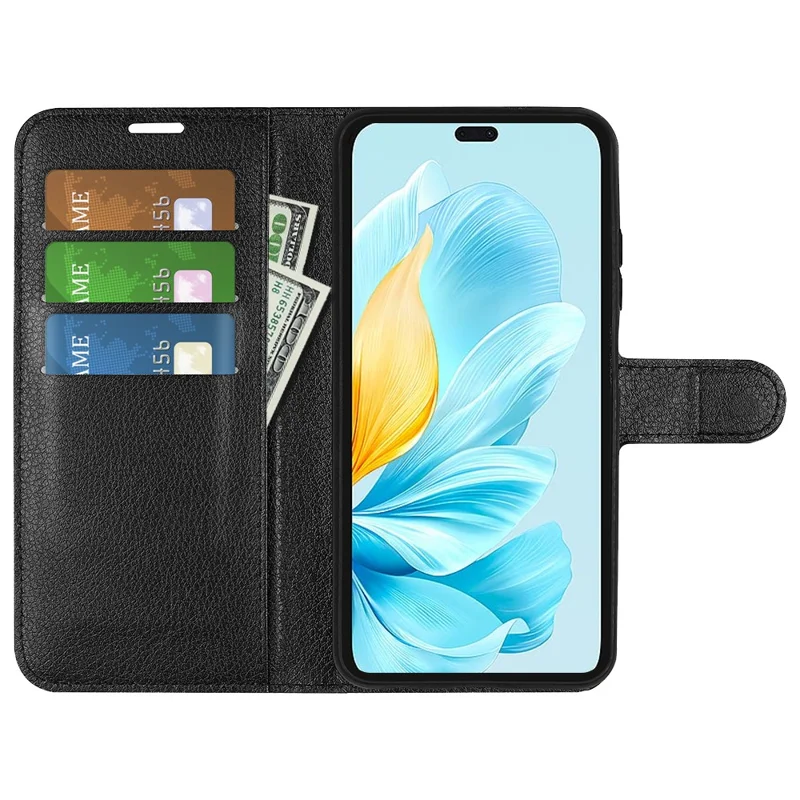 For Honor 200 Lite Case Litchi Texture Leather Flip Wallet Phone Cover - Black-Cellmalls