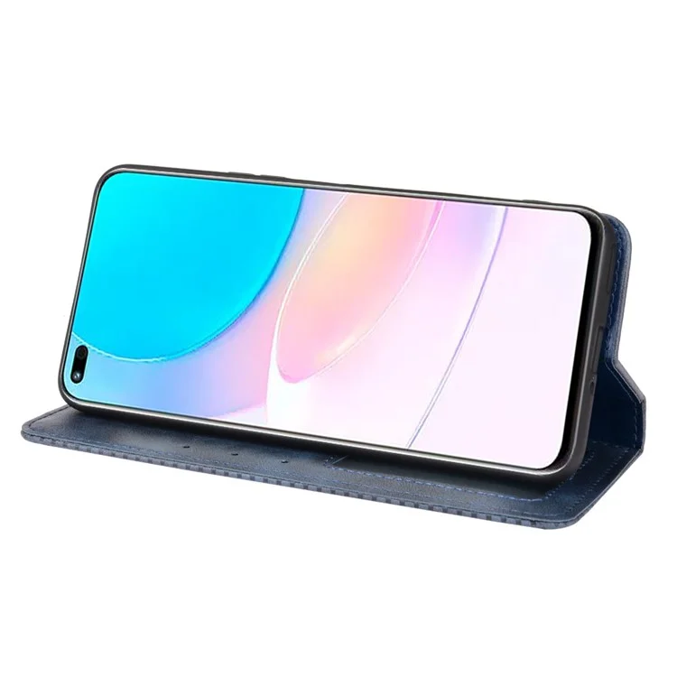 Mobile Phone Leather Case Retro Textured Wallet Stand Protective Cover for Huawei nova 8i/Honor 50 Lite - Blue-Cellmalls