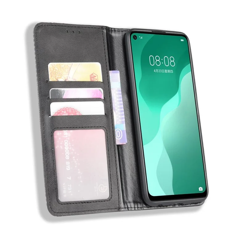 Auto-absorbed Retro Leather Flip Protective Cover for Huawei nova 7 SE/P40 lite 5G - Black-Cellmalls