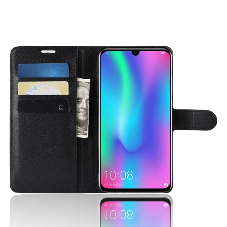 Litchi Texture Wallet Leather Cell Phone Cover for Huawei Honor 10 Lite / P Smart (2019) Mobile Phone Shell - Black-Cellmalls