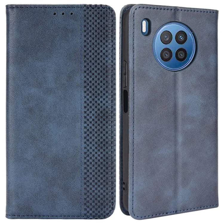 Mobile Phone Leather Case Retro Textured Wallet Stand Protective Cover for Huawei nova 8i/Honor 50 Lite - Blue-Cellmalls