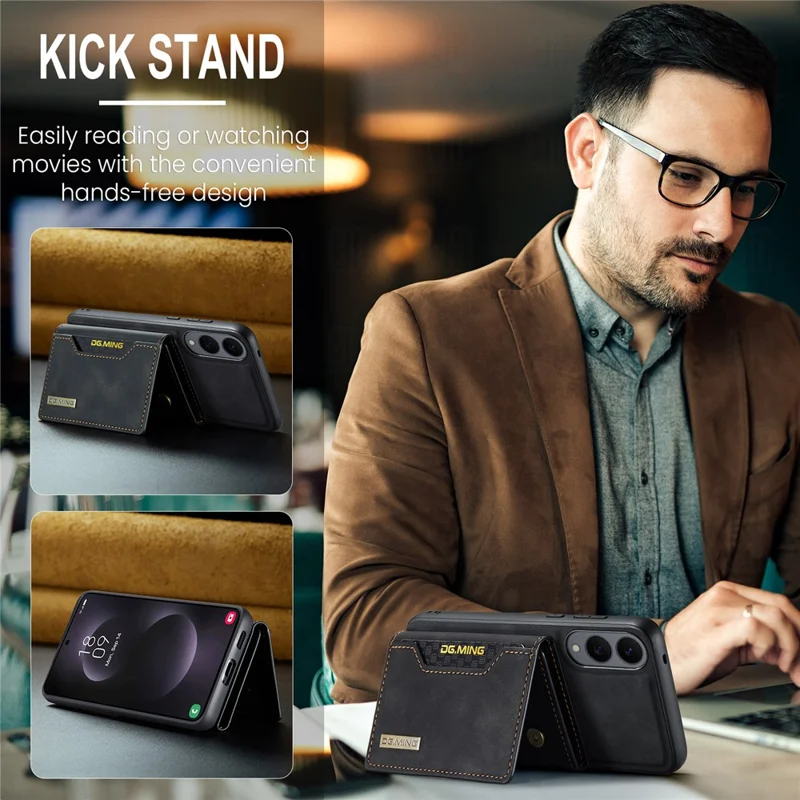 DG.MING M2 Series for Samsung Galaxy S25 Edge Case PU + PC + TPU Phone Cover Detachable Wallet - Black-Cellmalls