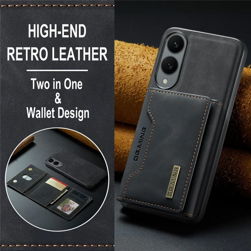 DG.MING M2 Series for Samsung Galaxy S25 Edge Case PU + PC + TPU Phone Cover Detachable Wallet - Black-Cellmalls