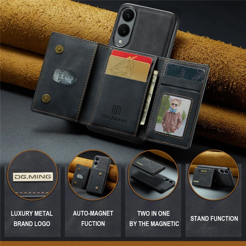 DG.MING M2 Series for Samsung Galaxy S25 Edge Case PU + PC + TPU Phone Cover Detachable Wallet - Black-Cellmalls