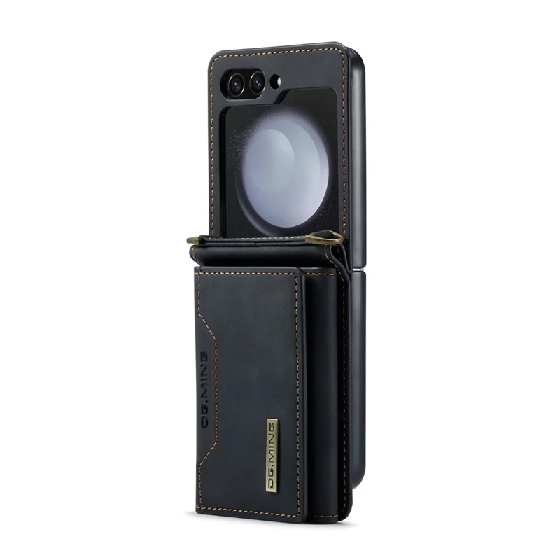 DG.MING M2 Series for Samsung Galaxy Z Flip7 FE 5G / Z Flip6 5G Case PU+PC Phone Cover with Wallet, Strap - Black-Cellmalls