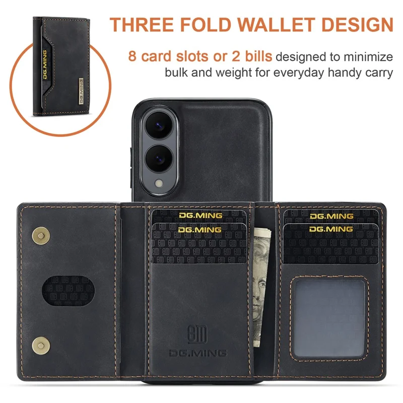 DG.MING M2 Series for Samsung Galaxy S25 Edge Case PU + PC + TPU Phone Cover Detachable Wallet - Black-Cellmalls