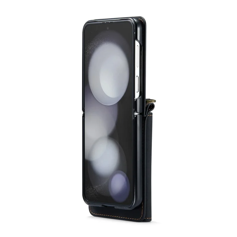 DG.MING M2 Series for Samsung Galaxy Z Flip7 FE 5G / Z Flip6 5G Case PU+PC Phone Cover with Wallet, Strap - Black-Cellmalls