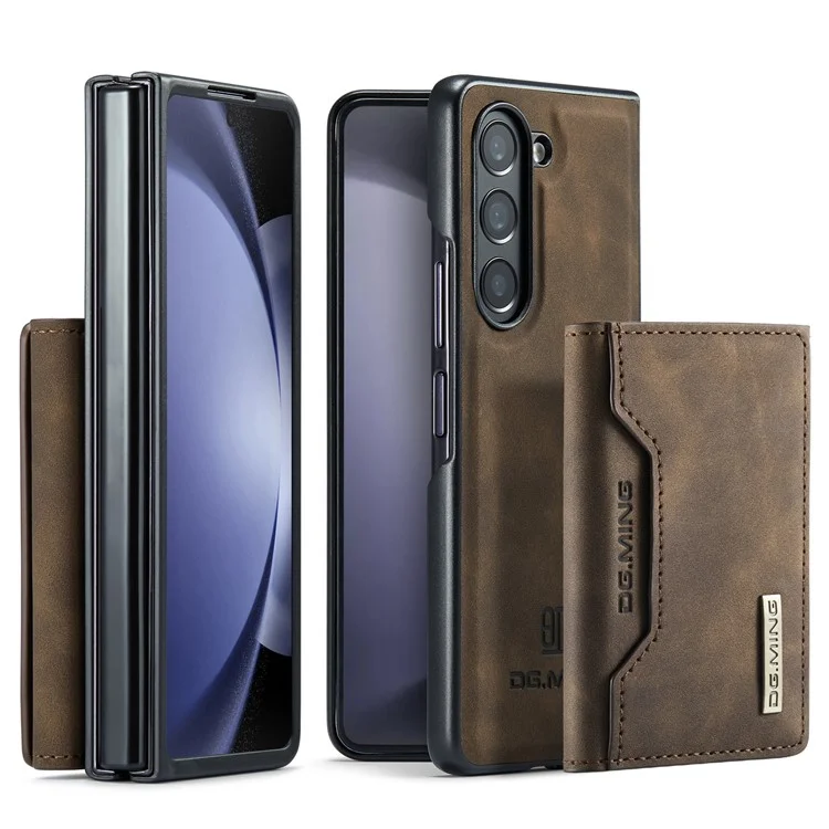 DG.MING M2 Series Kickstand Wallet Case for Samsung Galaxy Z Fold5 5G , PU Leather+PC Detachable Magnetic Phone Cover - Black-Cellmalls
