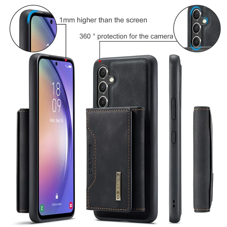 DG.MING M2 Series for Samsung Galaxy A54 5G PU Leather Coated PC+TPU Phone Case Detachable Wallet Back Kickstand Cover - Black-Cellmalls