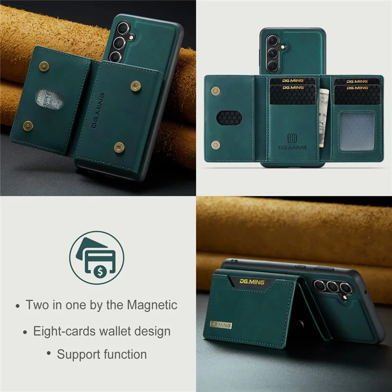 DG.MING M2 Series for Samsung Galaxy A55 5G Magnetic Phone Case Detachable Wallet Cover - Green-Cellmalls