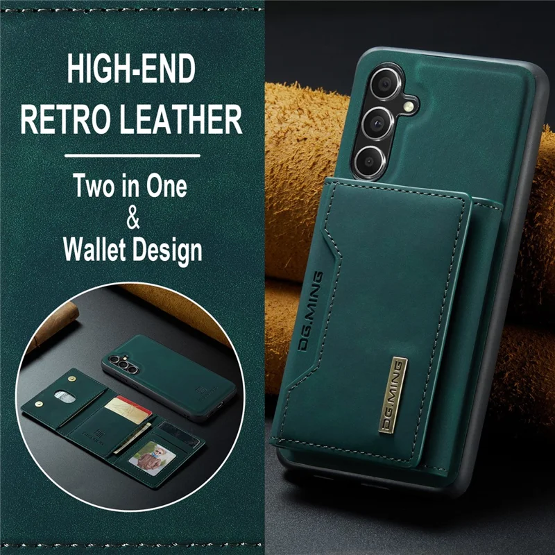 DG.MING M2 Series for Samsung Galaxy A55 5G Magnetic Phone Case Detachable Wallet Cover - Green-Cellmalls