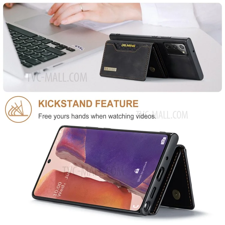 DG.MING M2 Series Tri-fold Wallet Magnetic Kickstand Design Leather Case for Samsung Galaxy Note20 4G/5G - Black-Cellmalls