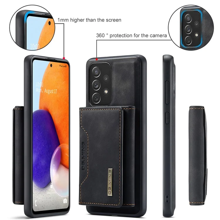 DG.MING M2 Series Detachable Wallet Phone Case 2-in-1 Wireless Charging All-Inclusive Hybrid Phone Protector for Samsung Galaxy A73 5G - Black-Cellmalls
