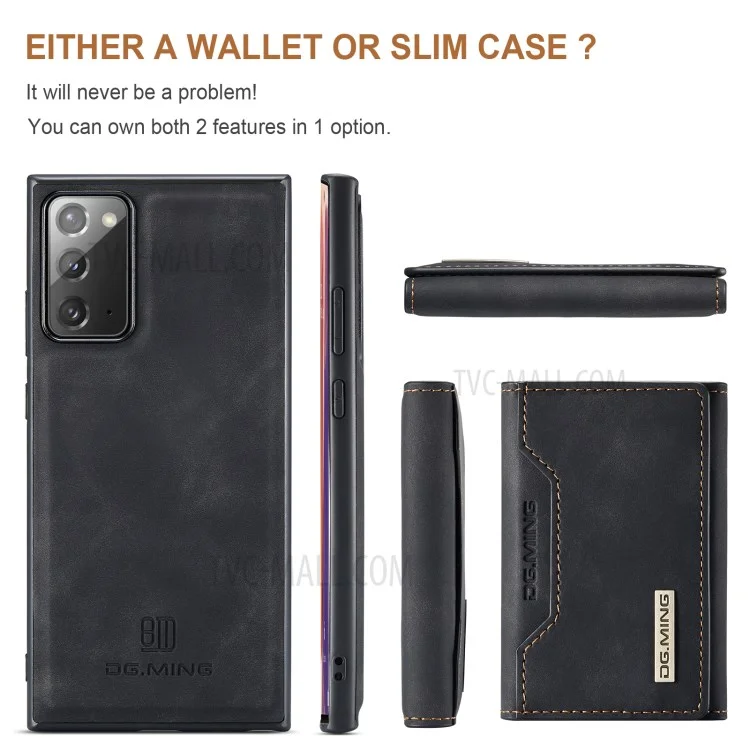 DG.MING M2 Series Tri-fold Wallet Magnetic Kickstand Design Leather Case for Samsung Galaxy Note20 4G/5G - Black-Cellmalls
