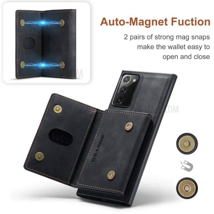 DG.MING M2 Series Tri-fold Wallet Magnetic Kickstand Design Leather Case for Samsung Galaxy Note20 4G/5G - Black-Cellmalls
