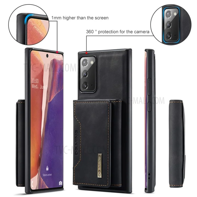 DG.MING M2 Series Tri-fold Wallet Magnetic Kickstand Design Leather Case for Samsung Galaxy Note20 4G/5G - Black-Cellmalls