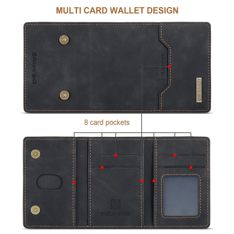 DG.MING M2 Series Tri-fold Wallet Magnetic Kickstand Design Leather Case for Samsung Galaxy Note20 4G/5G - Black-Cellmalls