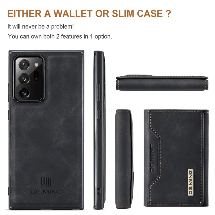 DG.MING M2 Series Magnetic Tri-fold Wallet Kickstand Leather Case for Samsung Galaxy Note20 Ultra/Note20 Ultra 5G - Black-Cellmalls