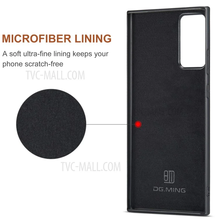 DG.MING M2 Series Tri-fold Wallet Magnetic Kickstand Design Leather Case for Samsung Galaxy Note20 4G/5G - Black-Cellmalls