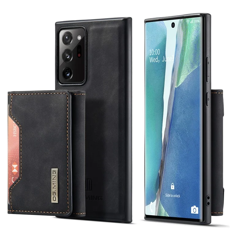 DG.MING M2 Series Magnetic Tri-fold Wallet Kickstand Leather Case for Samsung Galaxy Note20 Ultra/Note20 Ultra 5G - Black-Cellmalls