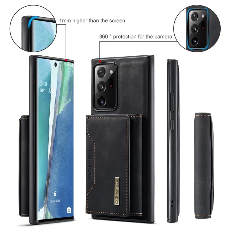 DG.MING M2 Series Magnetic Tri-fold Wallet Kickstand Leather Case for Samsung Galaxy Note20 Ultra/Note20 Ultra 5G - Black-Cellmalls