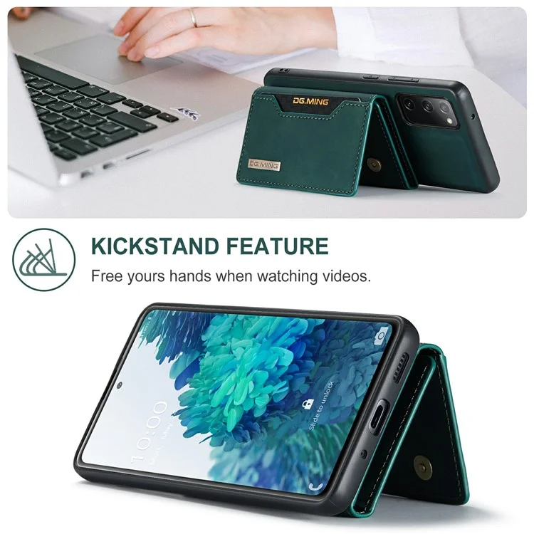 DG.MING M2 Series Magnetic Detachable Hybrid Case with Tri-Fold Wallet Kickstand Design for Samsung Galaxy S20 FE 2022/S20 FE 4G/S20 FE 5G/S20 Lite - Green-Cellmalls