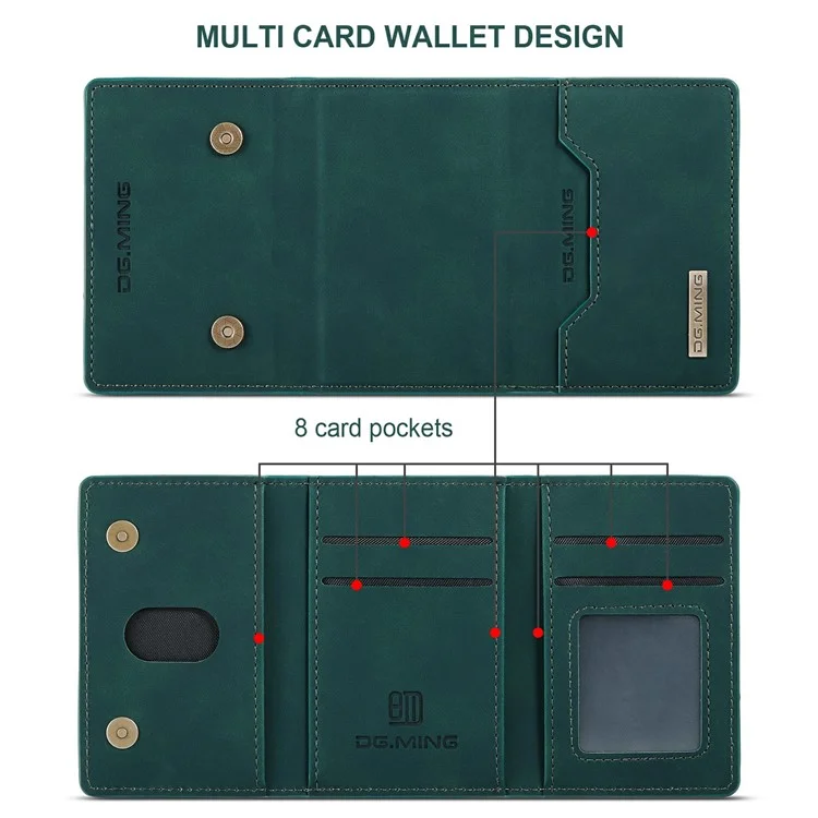 DG.MING M2 Series Magnetic Detachable Hybrid Case with Tri-Fold Wallet Kickstand Design for Samsung Galaxy S20 FE 2022/S20 FE 4G/S20 FE 5G/S20 Lite - Green-Cellmalls