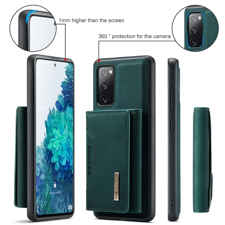 DG.MING M2 Series Magnetic Detachable Hybrid Case with Tri-Fold Wallet Kickstand Design for Samsung Galaxy S20 FE 2022/S20 FE 4G/S20 FE 5G/S20 Lite - Green-Cellmalls