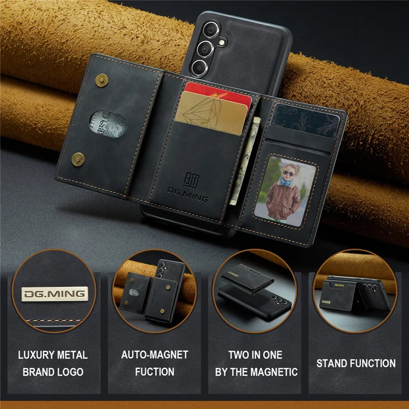 DG.MING M2 Series for Samsung Galaxy A56 5G Case PU + PC + TPU Phone Cover Detachable Wallet - Black-Cellmalls