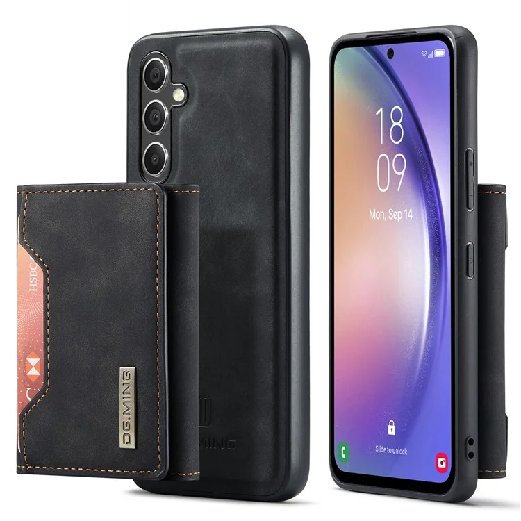 DG.MING M2 Series for Samsung Galaxy A54 5G PU Leather Coated PC+TPU Phone Case Detachable Wallet Back Kickstand Cover - Black-Cellmalls