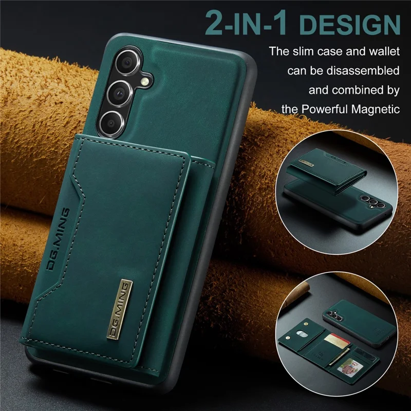 DG.MING M2 Series for Samsung Galaxy A55 5G Magnetic Phone Case Detachable Wallet Cover - Green-Cellmalls