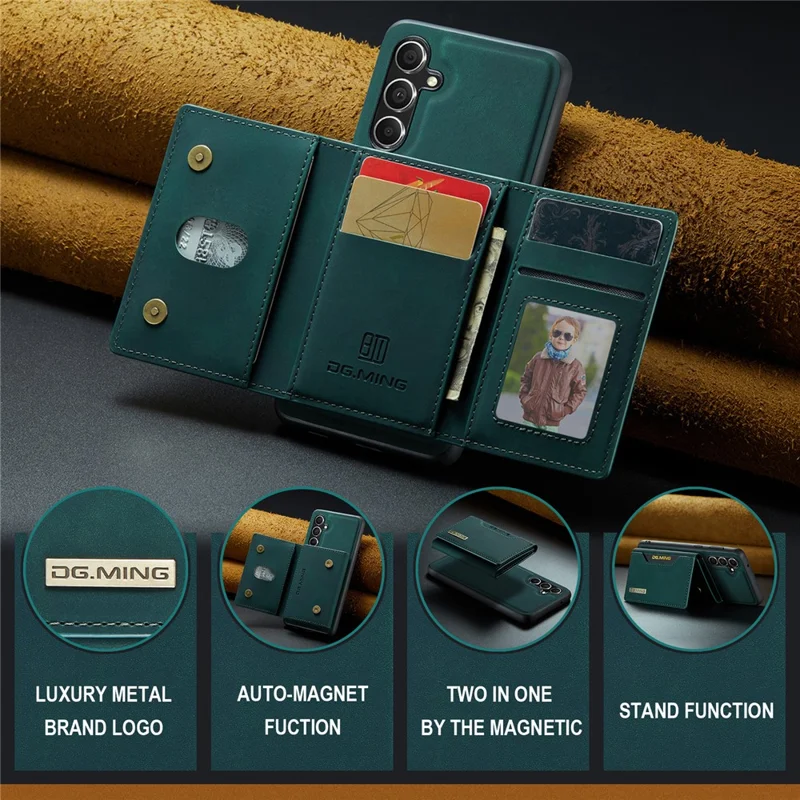 DG.MING M2 Series for Samsung Galaxy A55 5G Magnetic Phone Case Detachable Wallet Cover - Green-Cellmalls