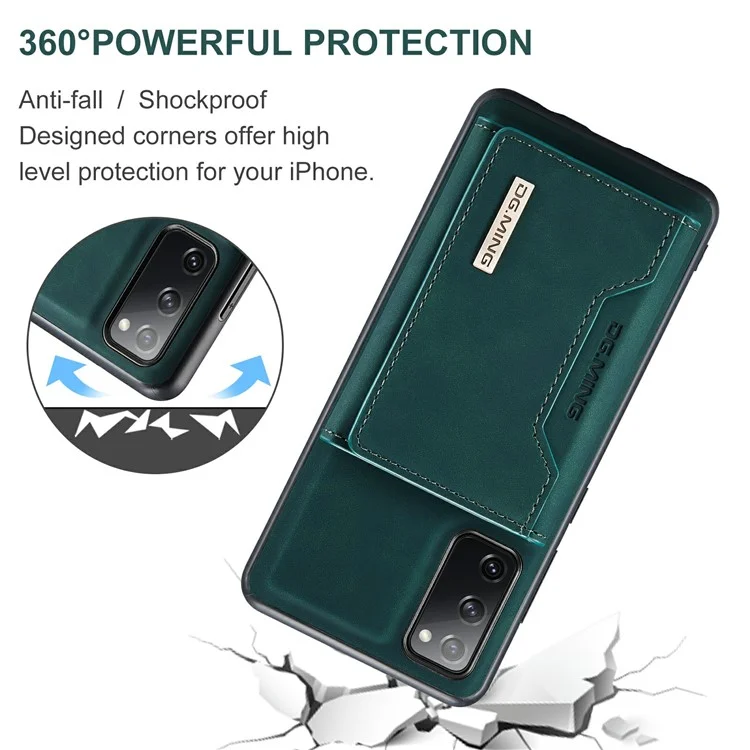 DG.MING M2 Series Magnetic Detachable Hybrid Case with Tri-Fold Wallet Kickstand Design for Samsung Galaxy S20 FE 2022/S20 FE 4G/S20 FE 5G/S20 Lite - Green-Cellmalls