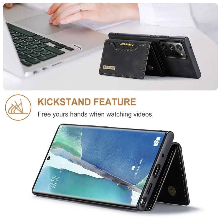 DG.MING M2 Series Magnetic Tri-fold Wallet Kickstand Leather Case for Samsung Galaxy Note20 Ultra/Note20 Ultra 5G - Black-Cellmalls