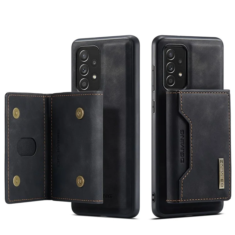 DG.MING M2 Series Anti-fall Tri-fold Wallet Magnetic Kickstand Leather Case for Samsung Galaxy A52 4G/5G / A52s 5G - Black-Cellmalls