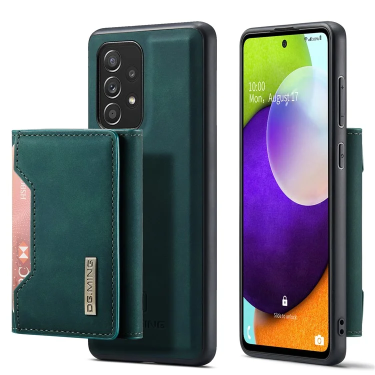 DG.MING M2 Series Anti-fall Tri-fold Wallet Magnetic Kickstand Leather Case for Samsung Galaxy A52 4G/5G / A52s 5G - Black-Cellmalls
