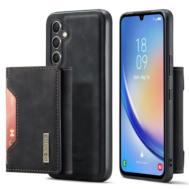 DG.MING M2 Series Detachable Wallet Cover for Samsung Galaxy A14 4G / 5G , PU Leather Coated PC+TPU Kickstand Phone Case - Black-Cellmalls