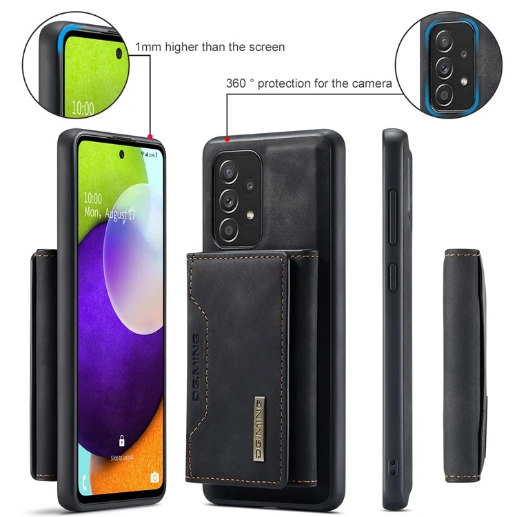 DG.MING M2 Series Anti-fall Tri-fold Wallet Magnetic Kickstand Leather Case for Samsung Galaxy A52 4G/5G / A52s 5G - Black-Cellmalls