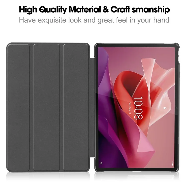 For Lenovo Tab P12 PU Leather Case Tri-Fold Stand Full Protection Tablet Cover - Black-Cellmalls