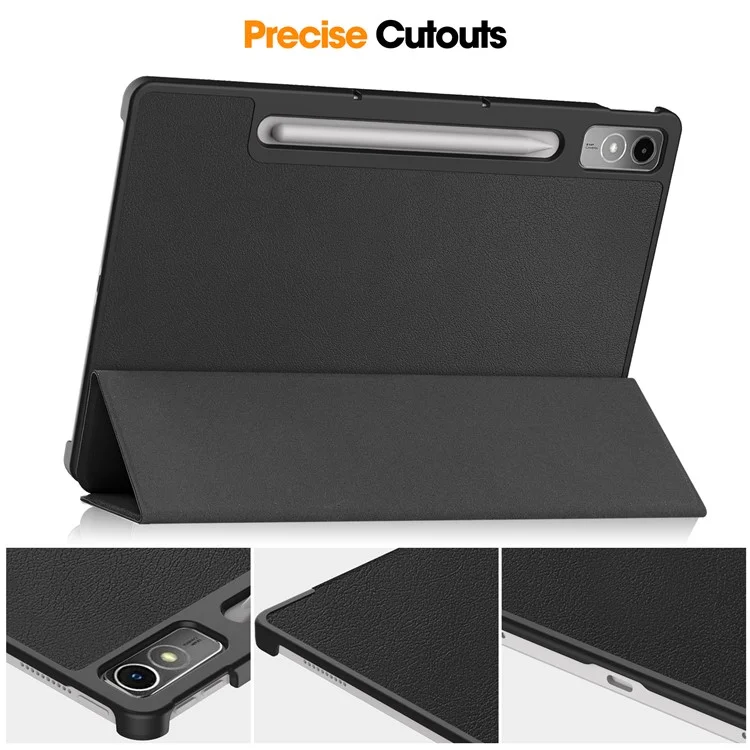 For Lenovo Tab P12 PU Leather Case Tri-Fold Stand Full Protection Tablet Cover - Black-Cellmalls
