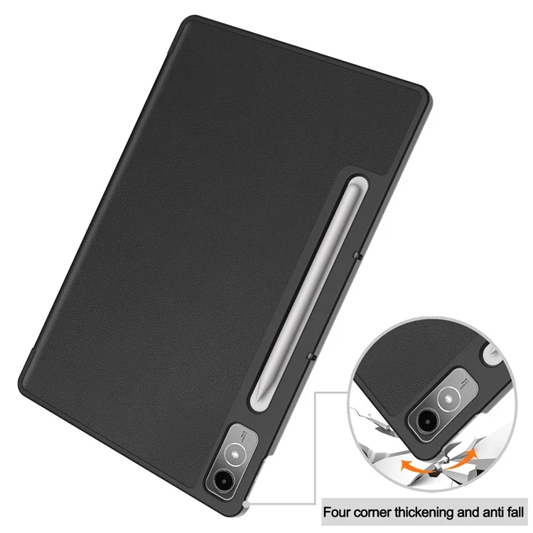 For Lenovo Tab P12 PU Leather Case Tri-Fold Stand Full Protection Tablet Cover - Black-Cellmalls