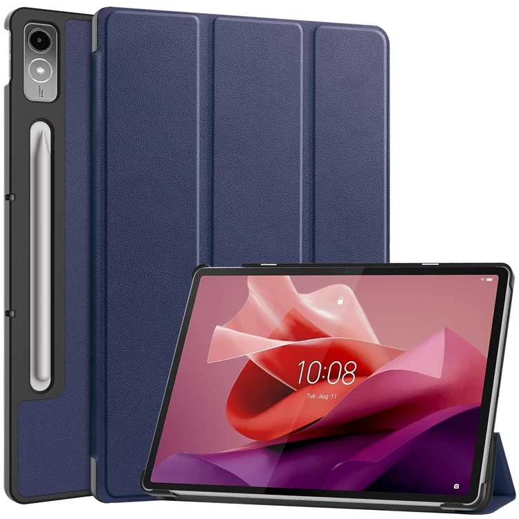 For Lenovo Tab P12 PU Leather Case Tri-Fold Stand Full Protection Tablet Cover - Black-Cellmalls