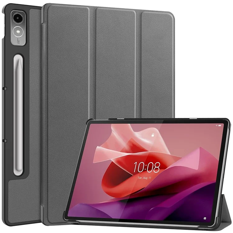 For Lenovo Tab P12 PU Leather Case Tri-Fold Stand Full Protection Tablet Cover - Black-Cellmalls