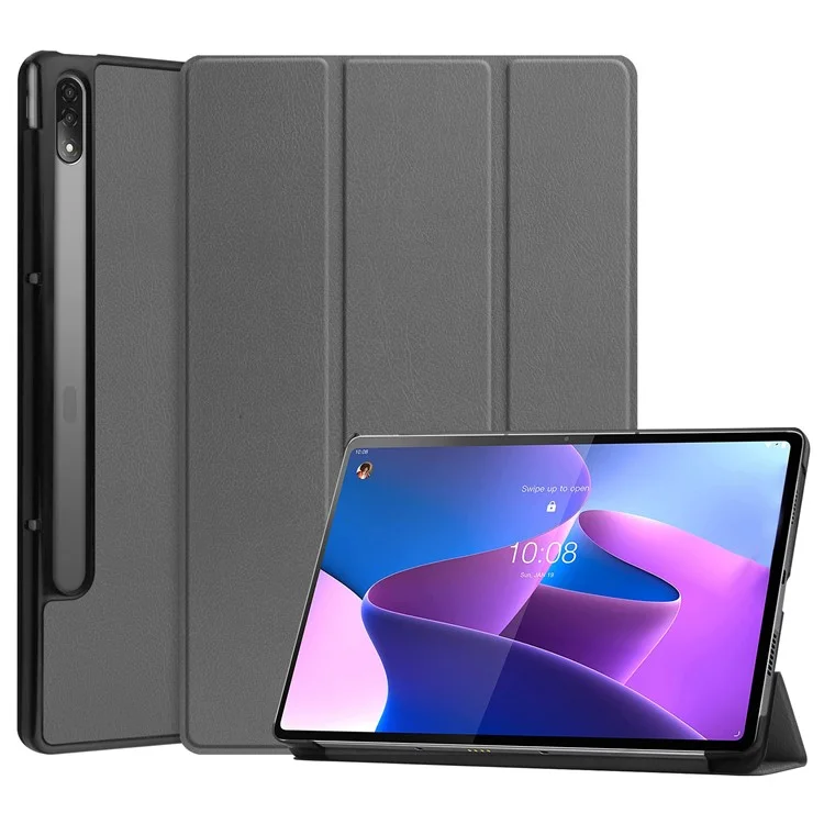 Trifold Stand Tablet Cover for Lenovo Tab P12 Pro, PU Leather + PC Protective Auto Wake/Sleep Smart Case - Black-Cellmalls