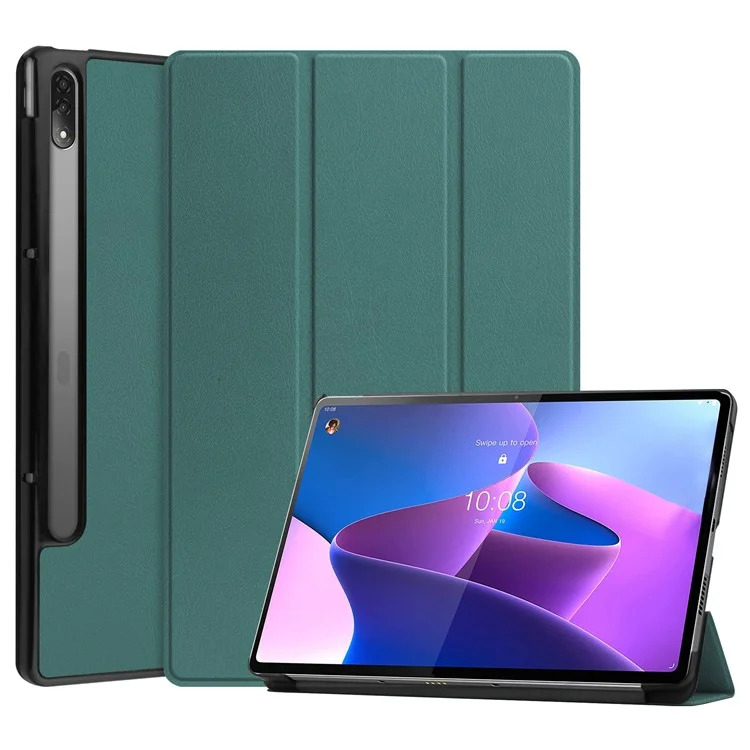 Trifold Stand Tablet Cover for Lenovo Tab P12 Pro, PU Leather + PC Protective Auto Wake/Sleep Smart Case - Black-Cellmalls